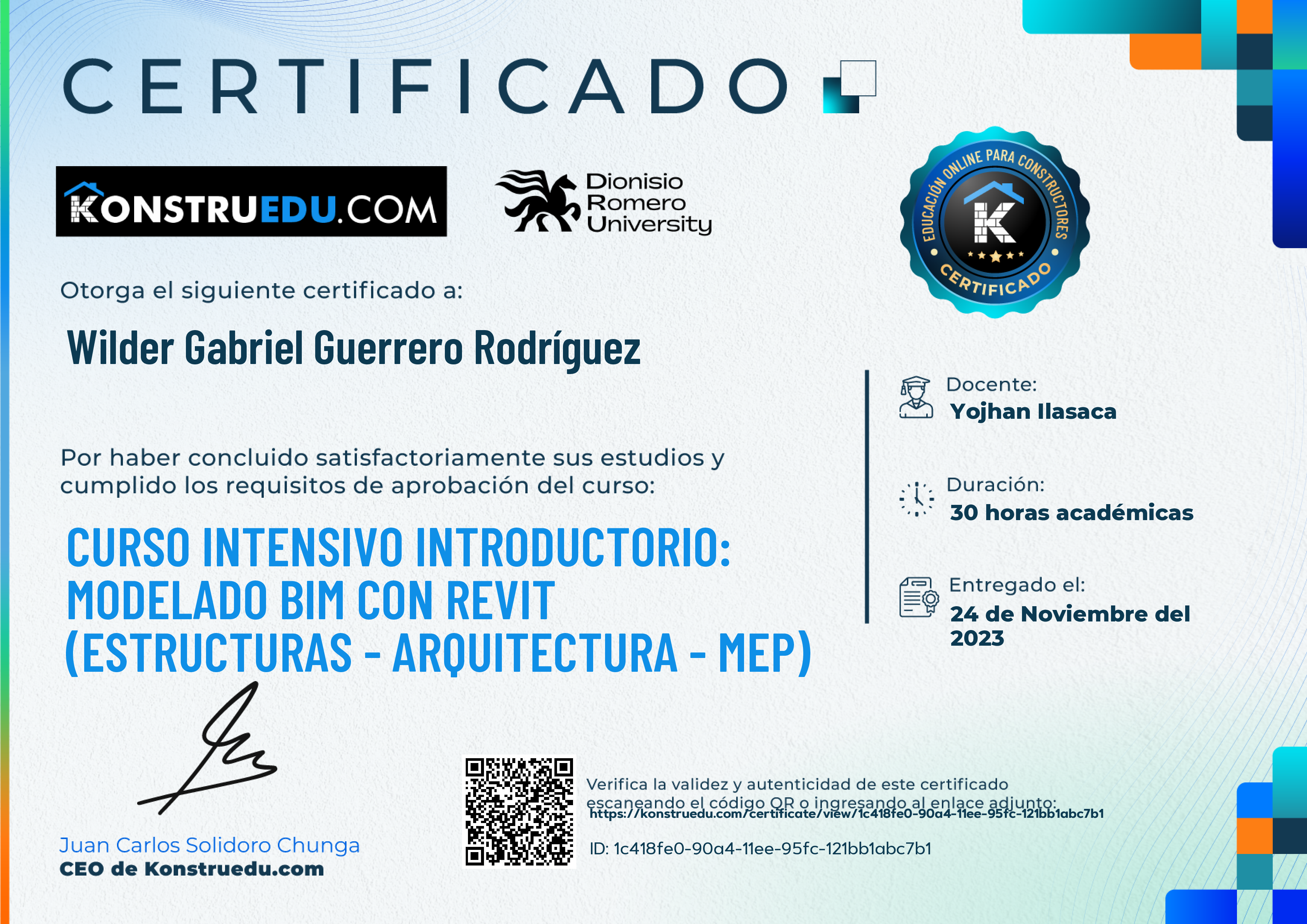 Credencial de Curso intensivo 2da Edición: Modelado BIM con Revit
