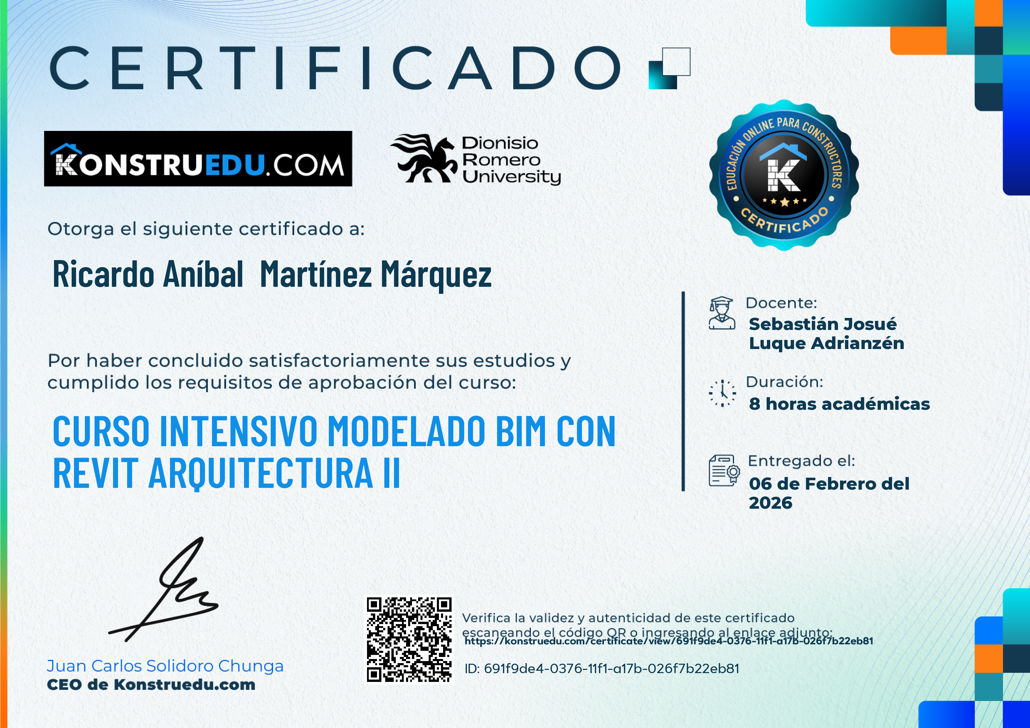 Credencial de Curso Intensivo Modelado BIM con Revit Arquitectura II