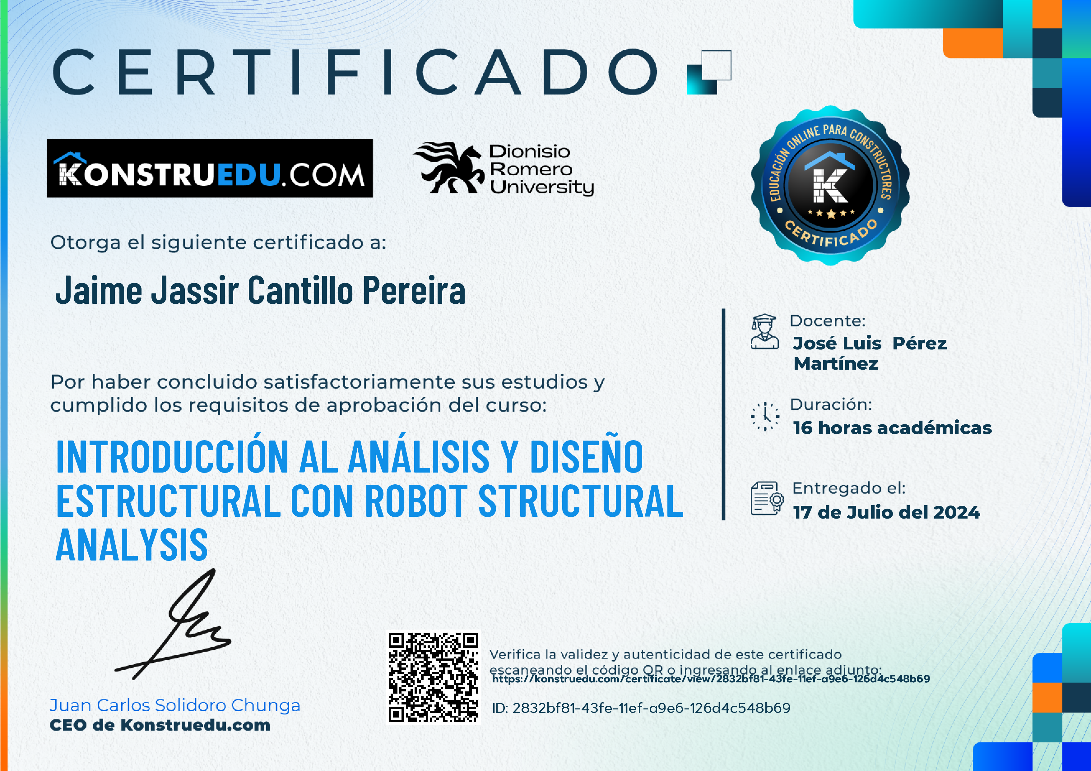 Credencial de Introducción al análisis y diseño estructural con Robot Structural Analysis
