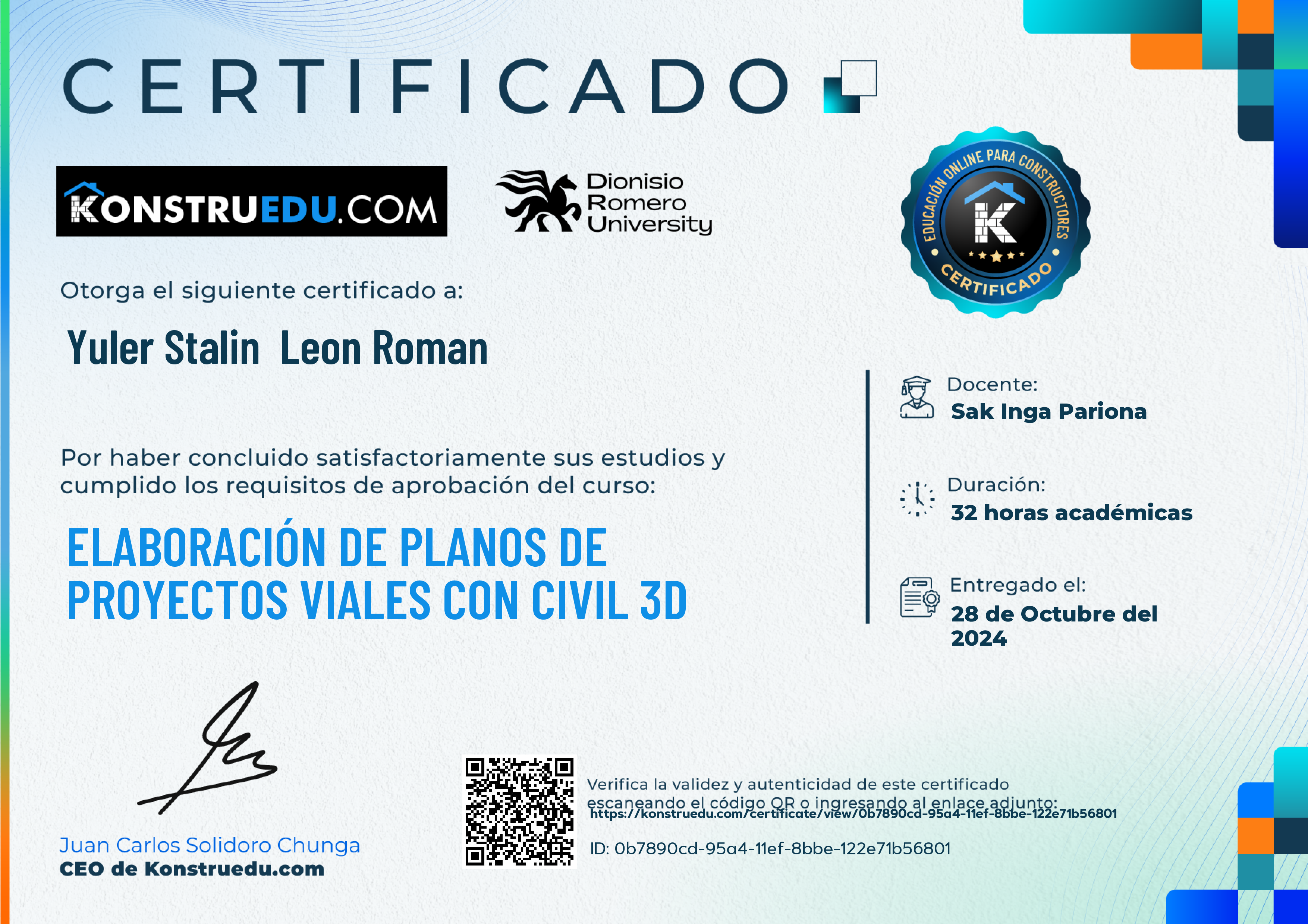 Credencial de Elaboración de planos de proyectos viales con Civil 3D