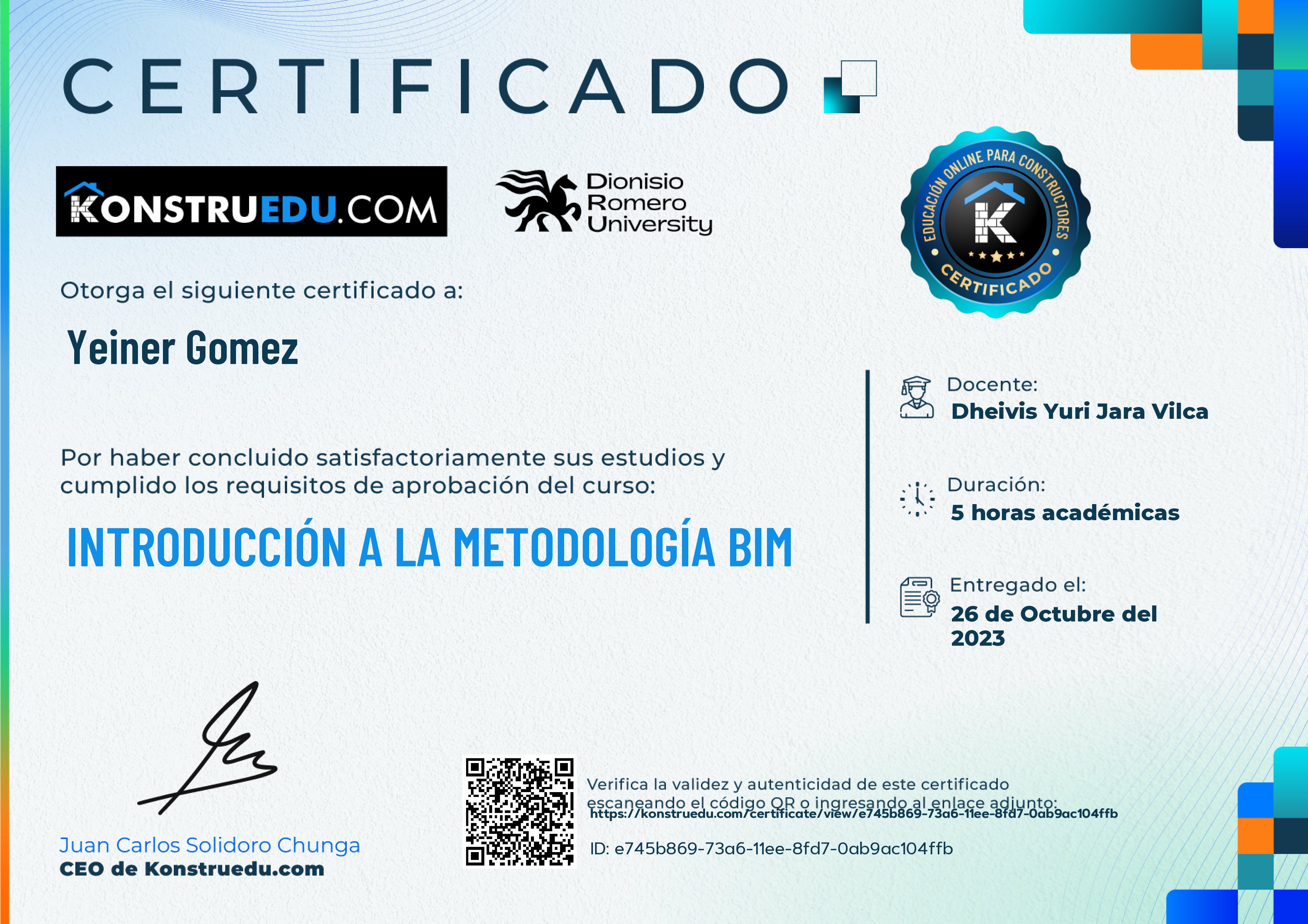 Credencial de Curso acelerado: Introducción a la metodología BIM