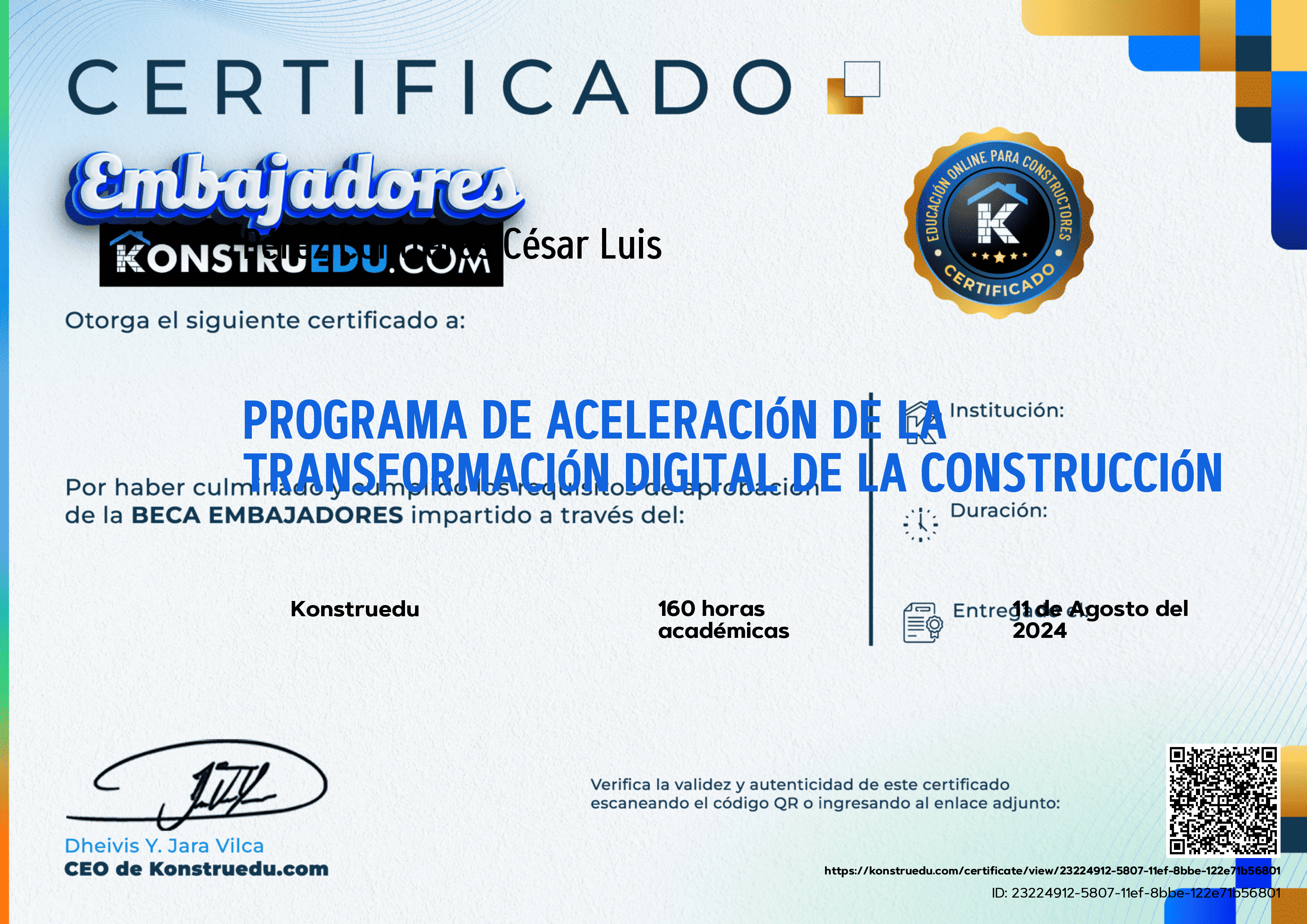 Credencial de Programa de aceleración de la Transformación Digital de la Construcción - 6ta Edición
