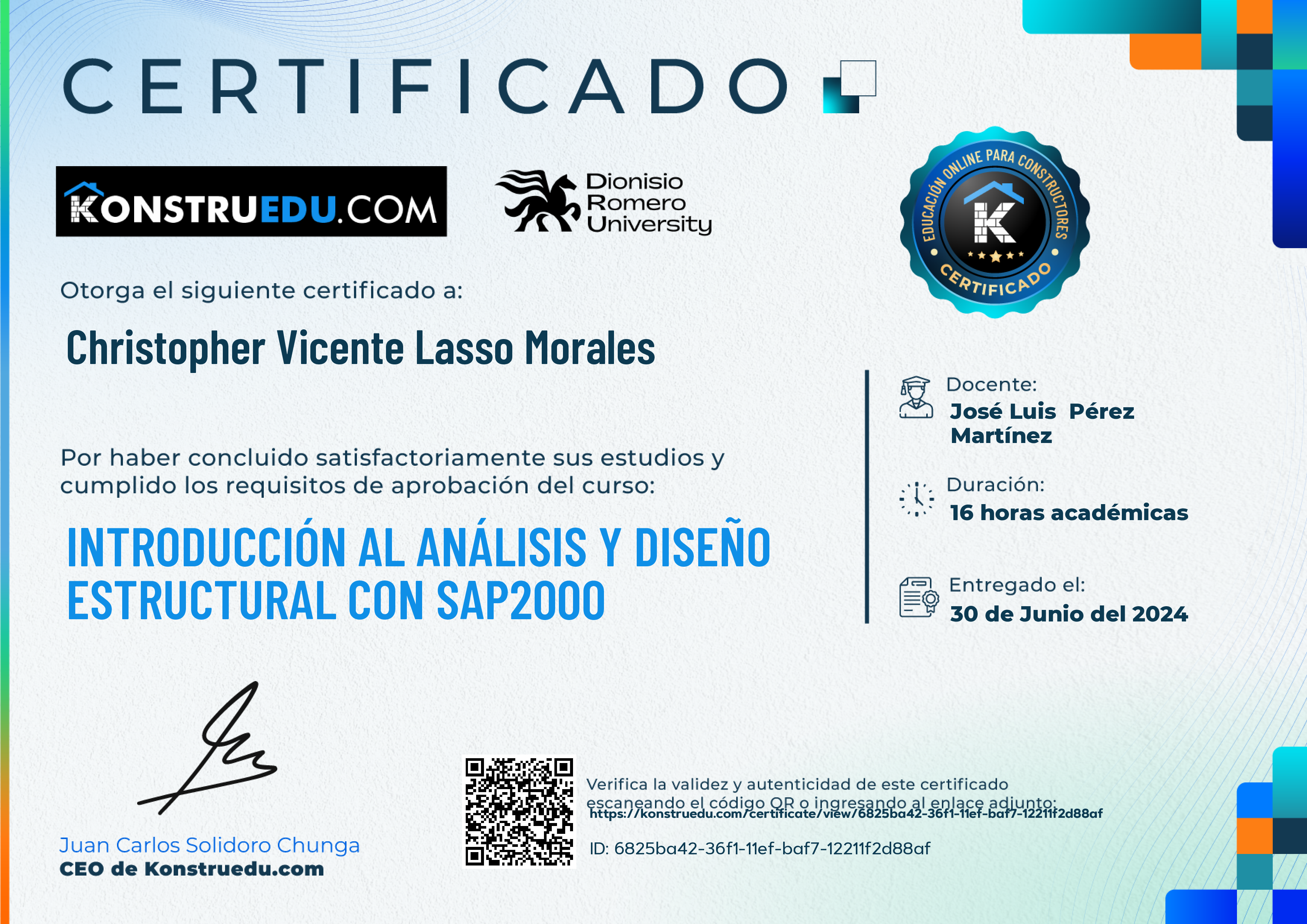 Credencial de Introducción al análisis y diseño estructural con SAP2000