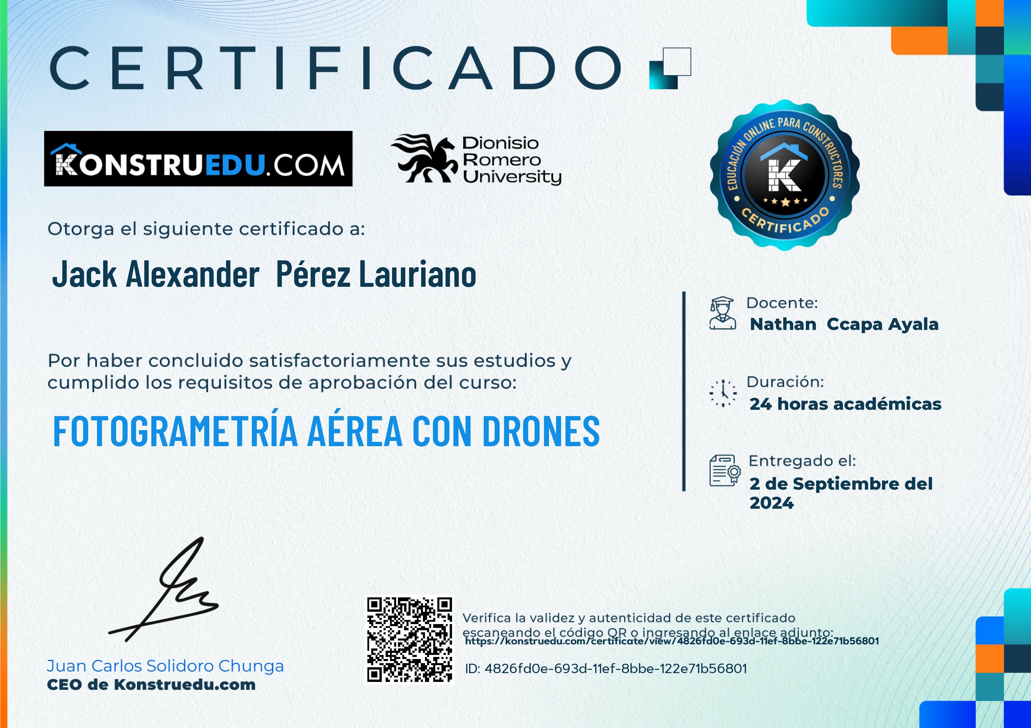 Credencial de Fotogrametría aérea con drones