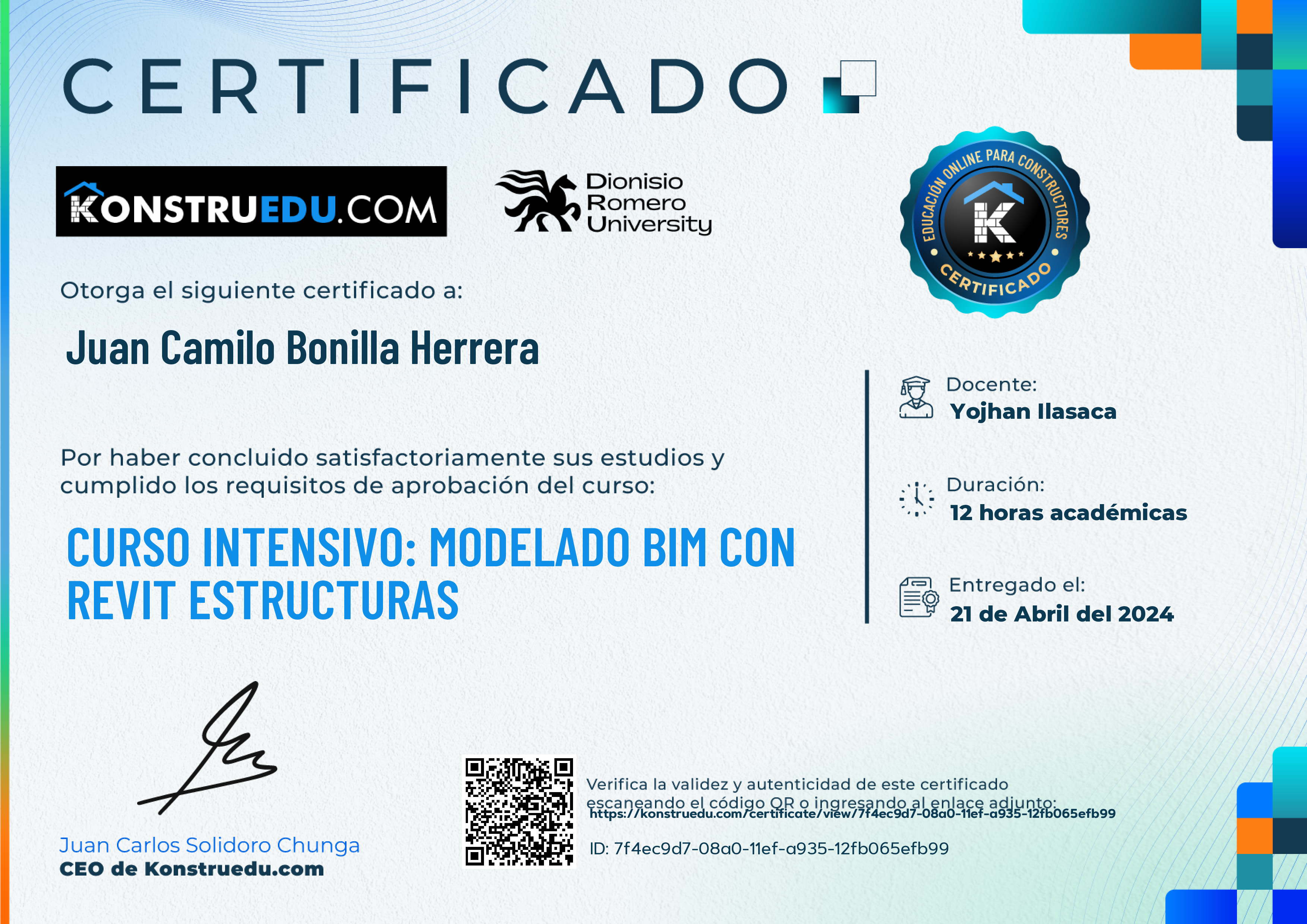 Credencial de Curso intensivo: Modelado BIM con Revit Estructuras