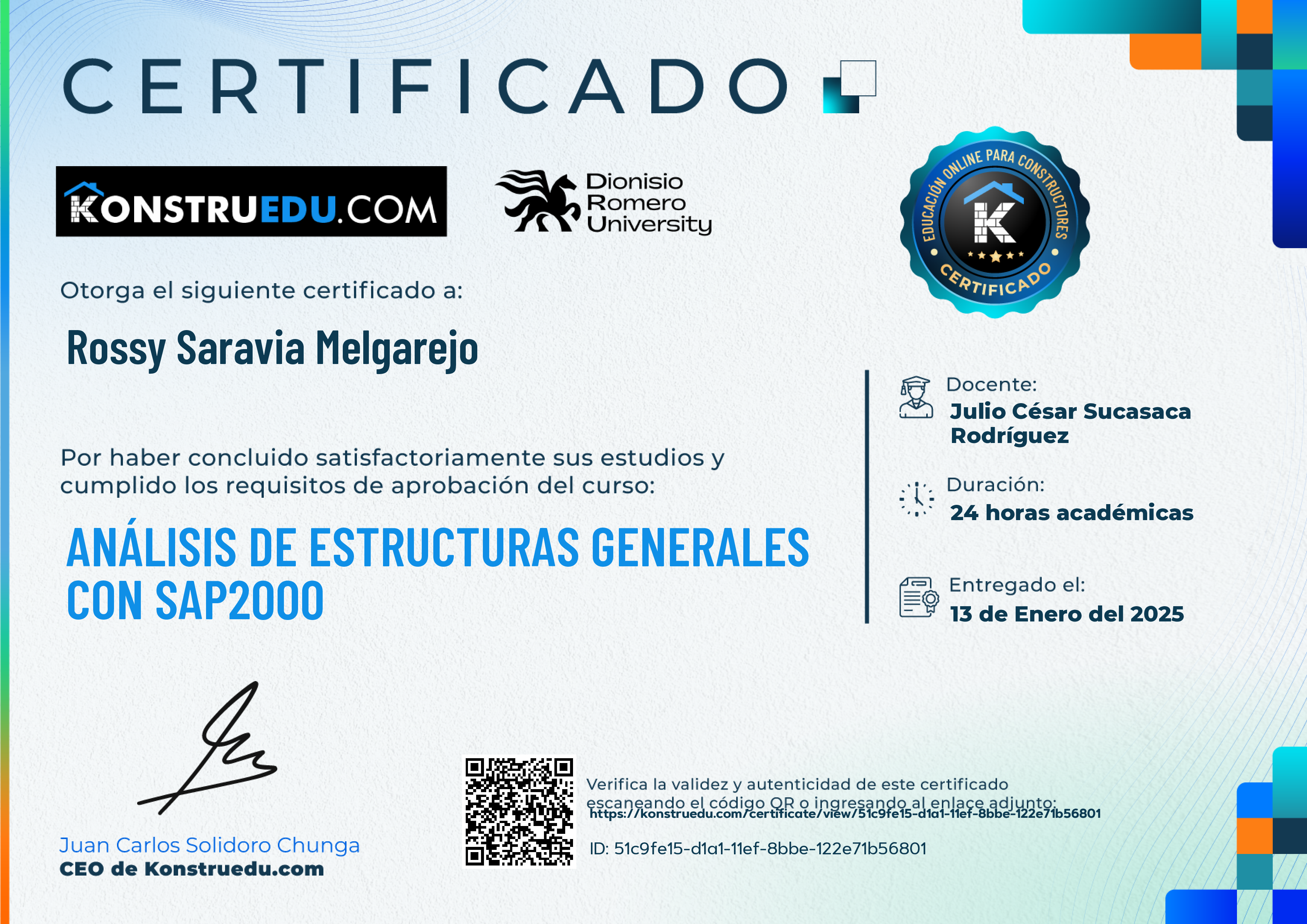 Credencial de Análisis de estructuras Generales con SAP2000