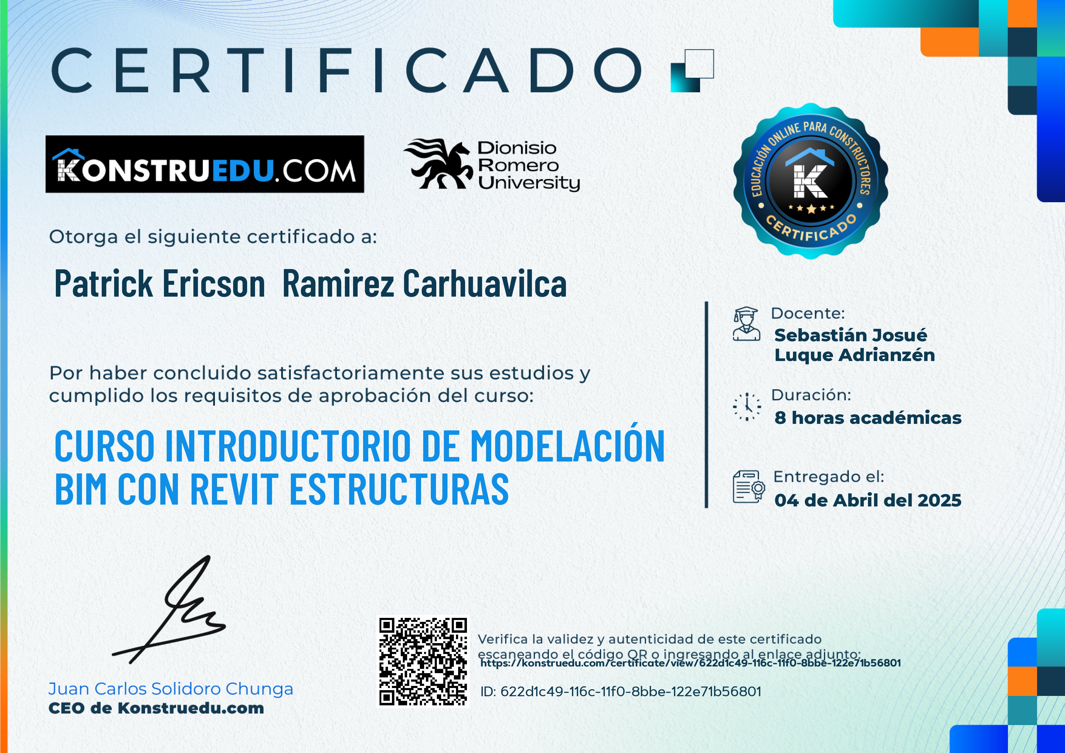 Credencial de Curso Introductorio de Modelación BIM con Revit Estructuras