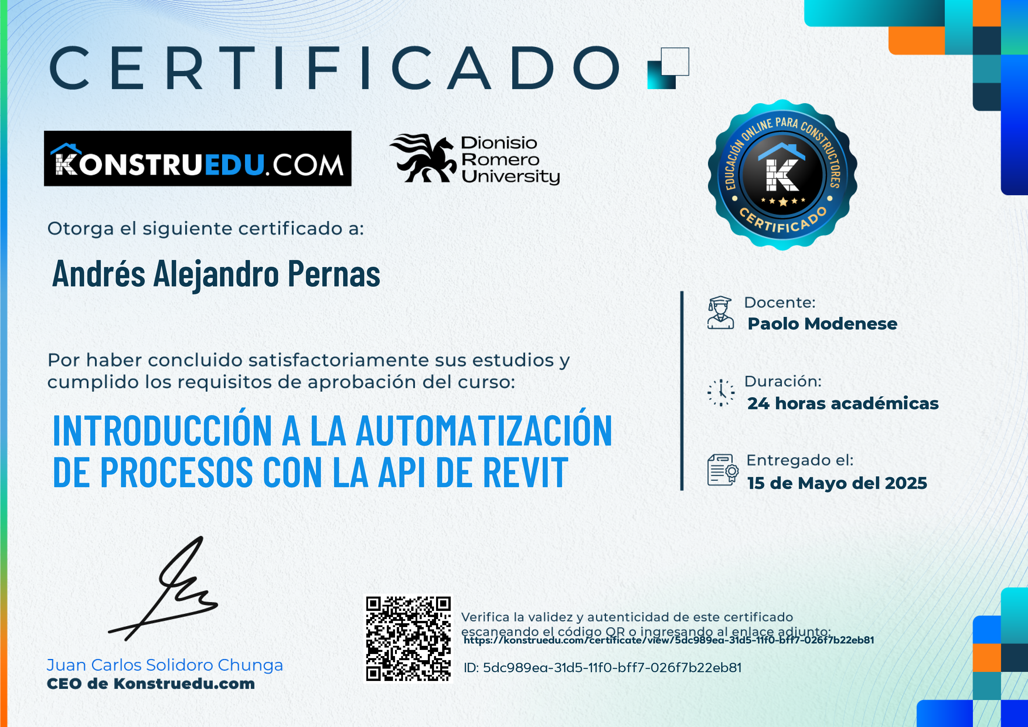 Credencial de Introducción a la automatización de procesos con la API de REVIT