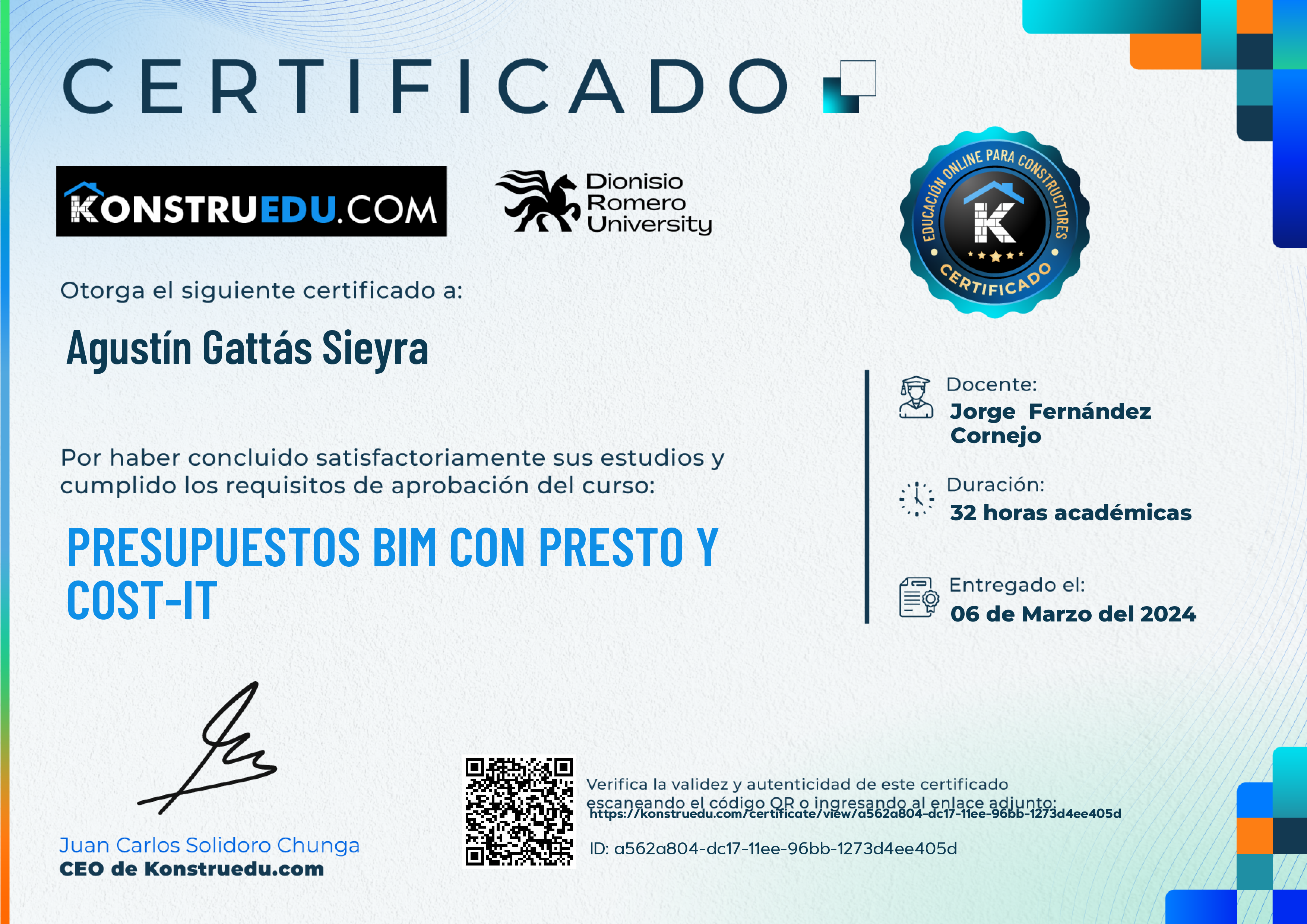 Credencial de Presupuestos BIM con Presto y Cost-It