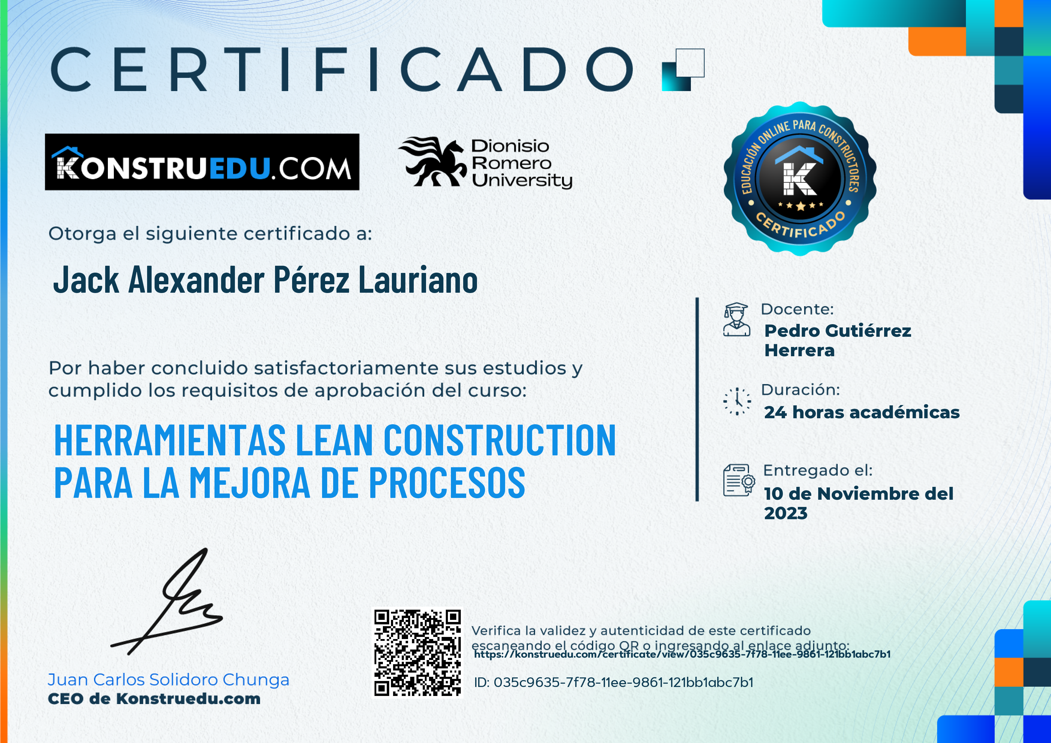 Credencial de Herramientas Lean Construction para la mejora de procesos