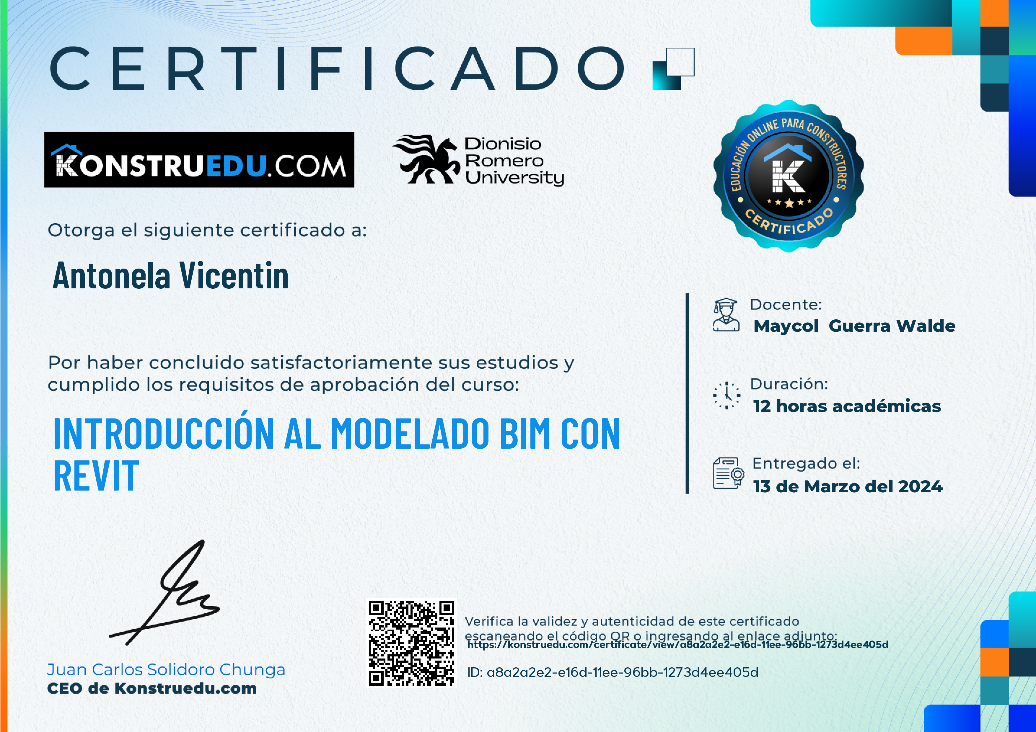 Credencial de Introducción al modelado BIM con Revit
