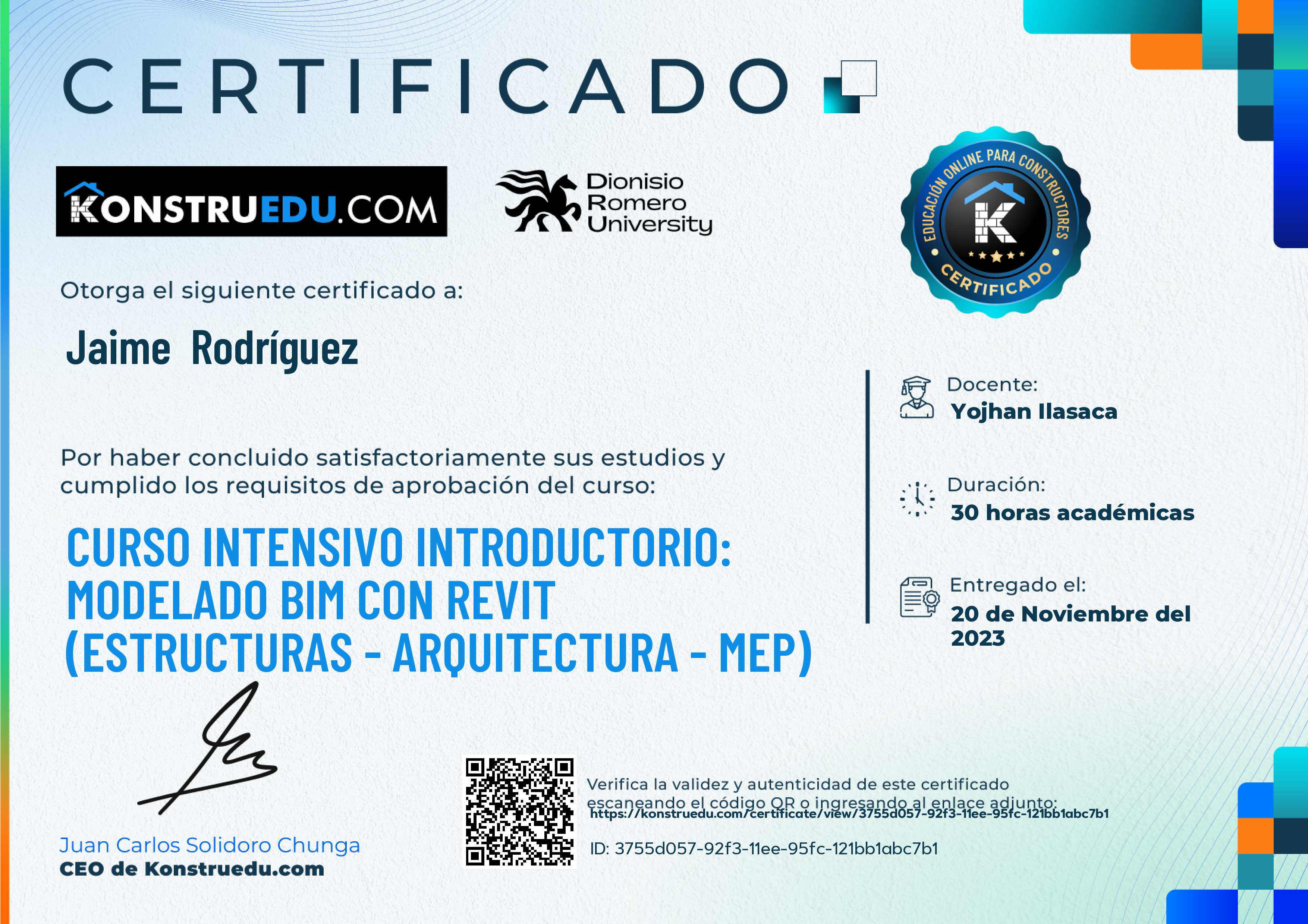 Credencial de Curso intensivo 2da Edición: Modelado BIM con Revit