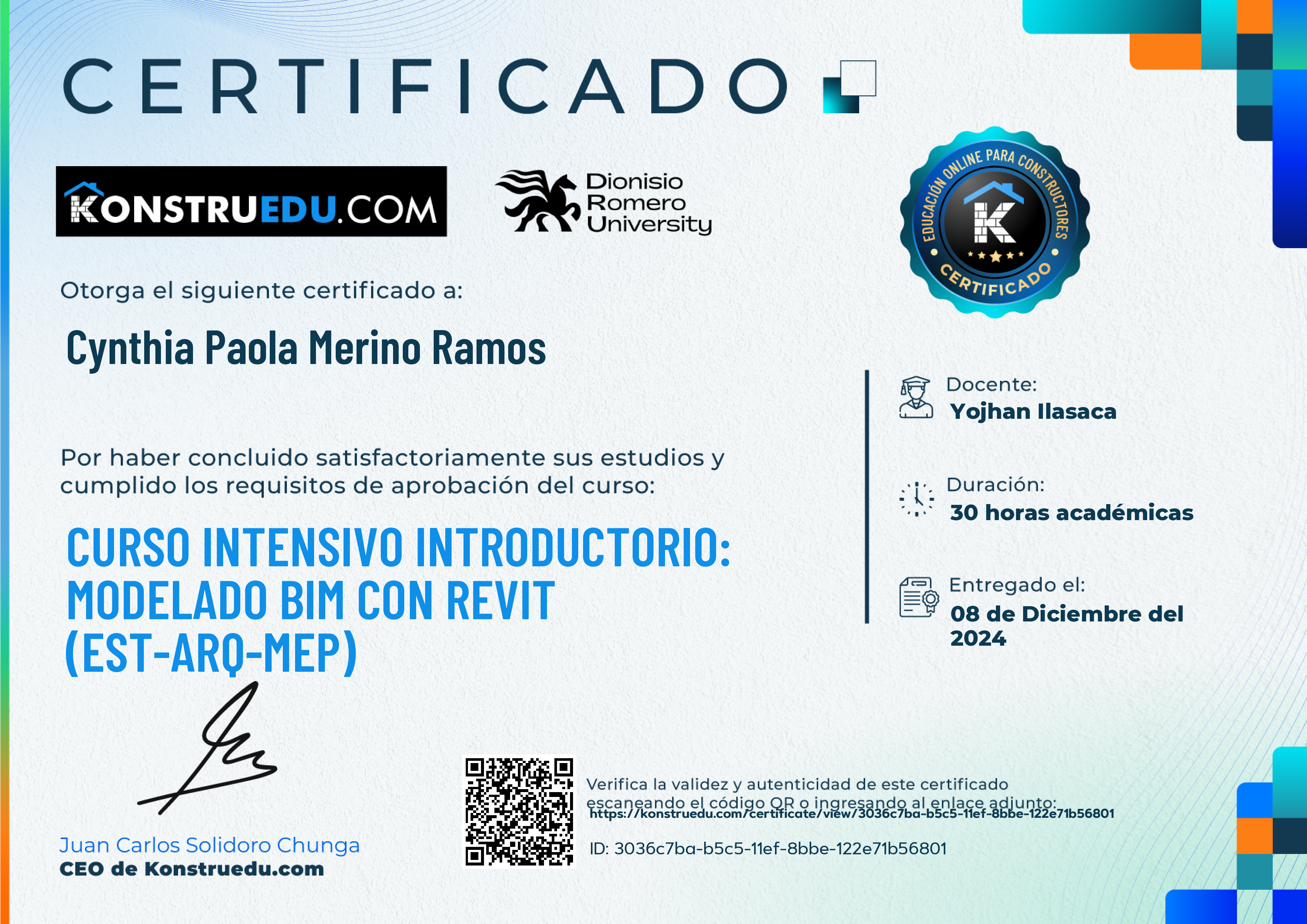Credencial de Curso intensivo 7ma Edición: Modelado BIM con Revit Introductorio