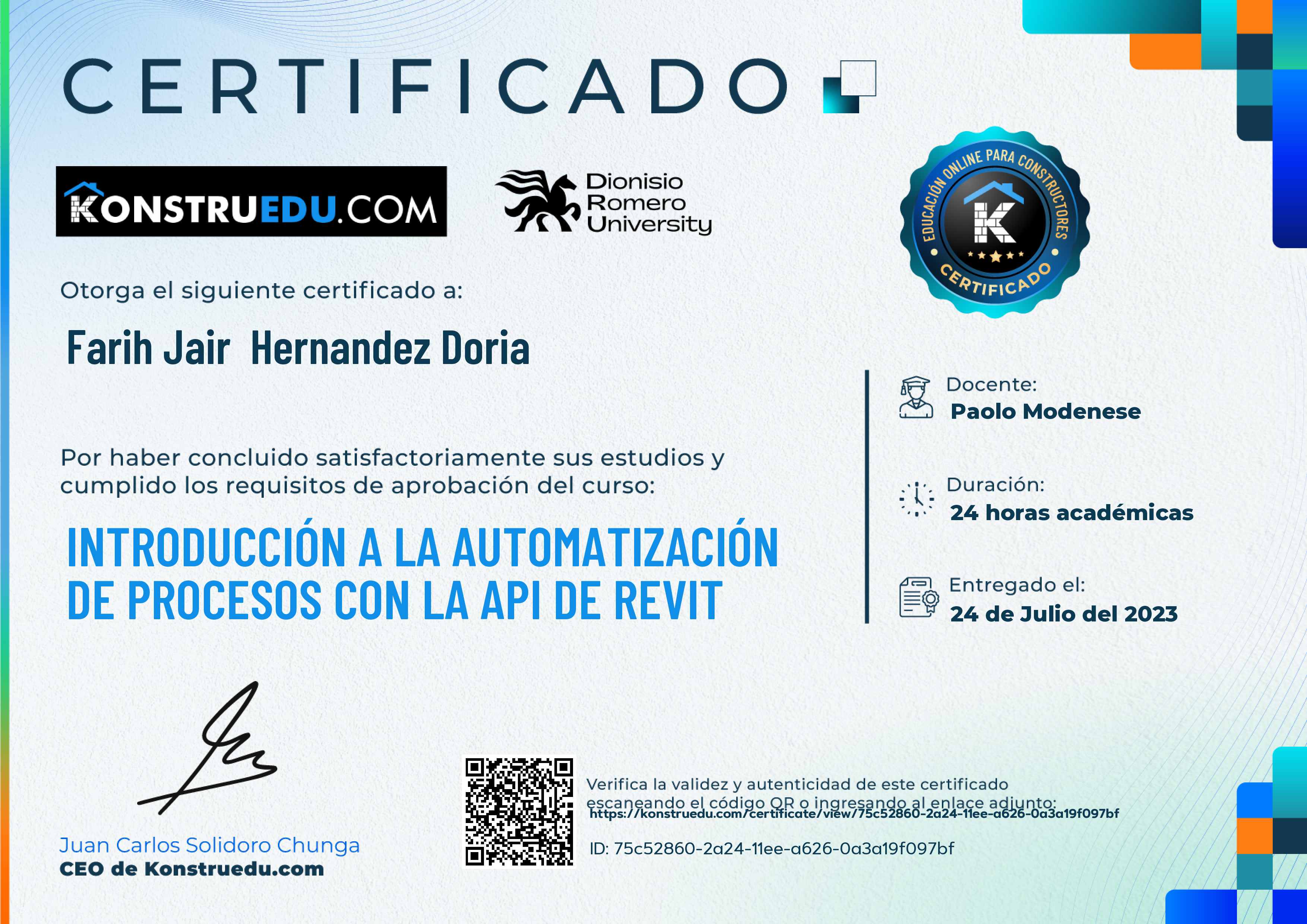 Credencial de Introducción a la automatización de procesos con la API de REVIT