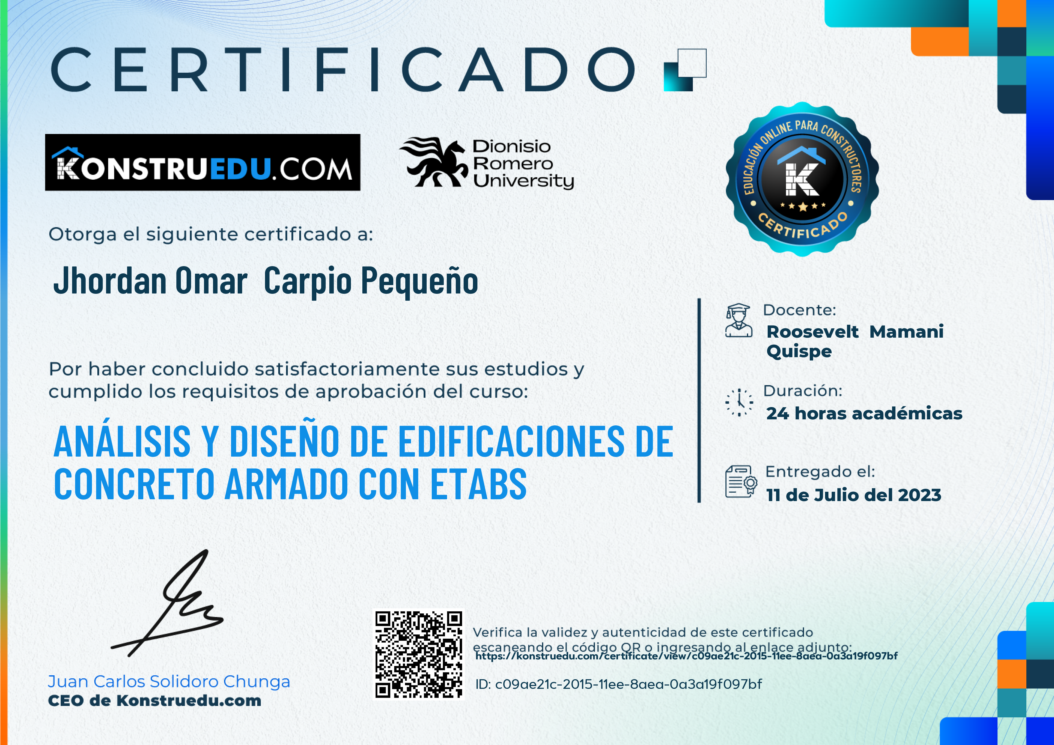 Credencial de Análisis y diseño de edificaciones de concreto armado con ETABS