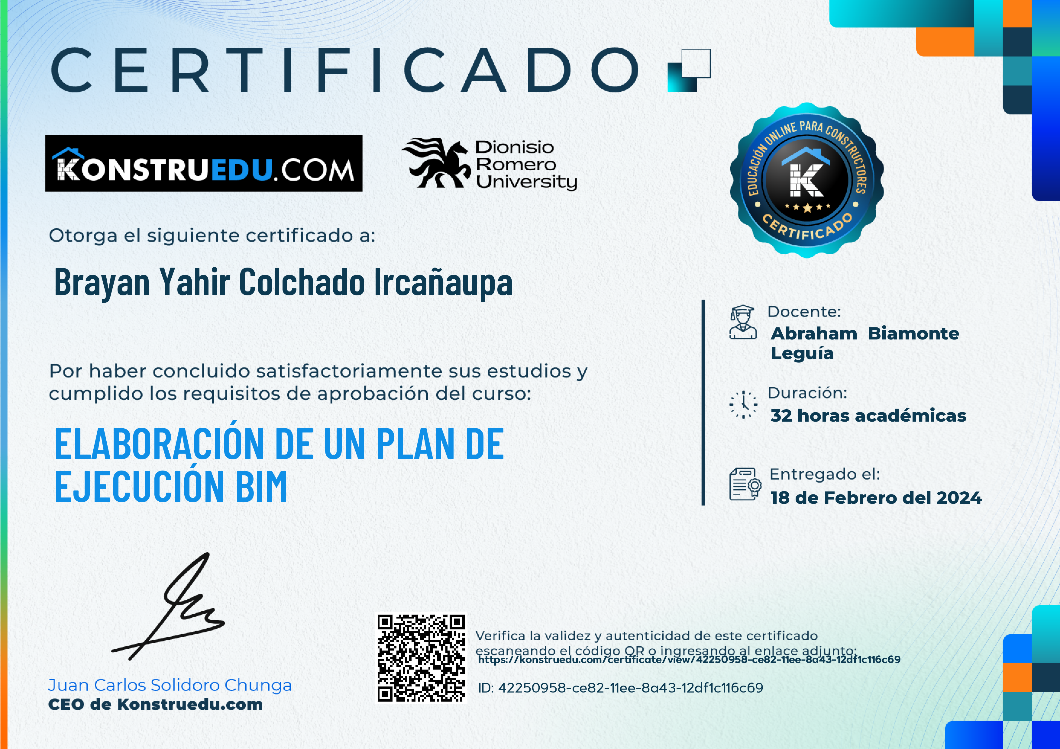 Credencial de Elaboración de un Plan de Ejecución BIM