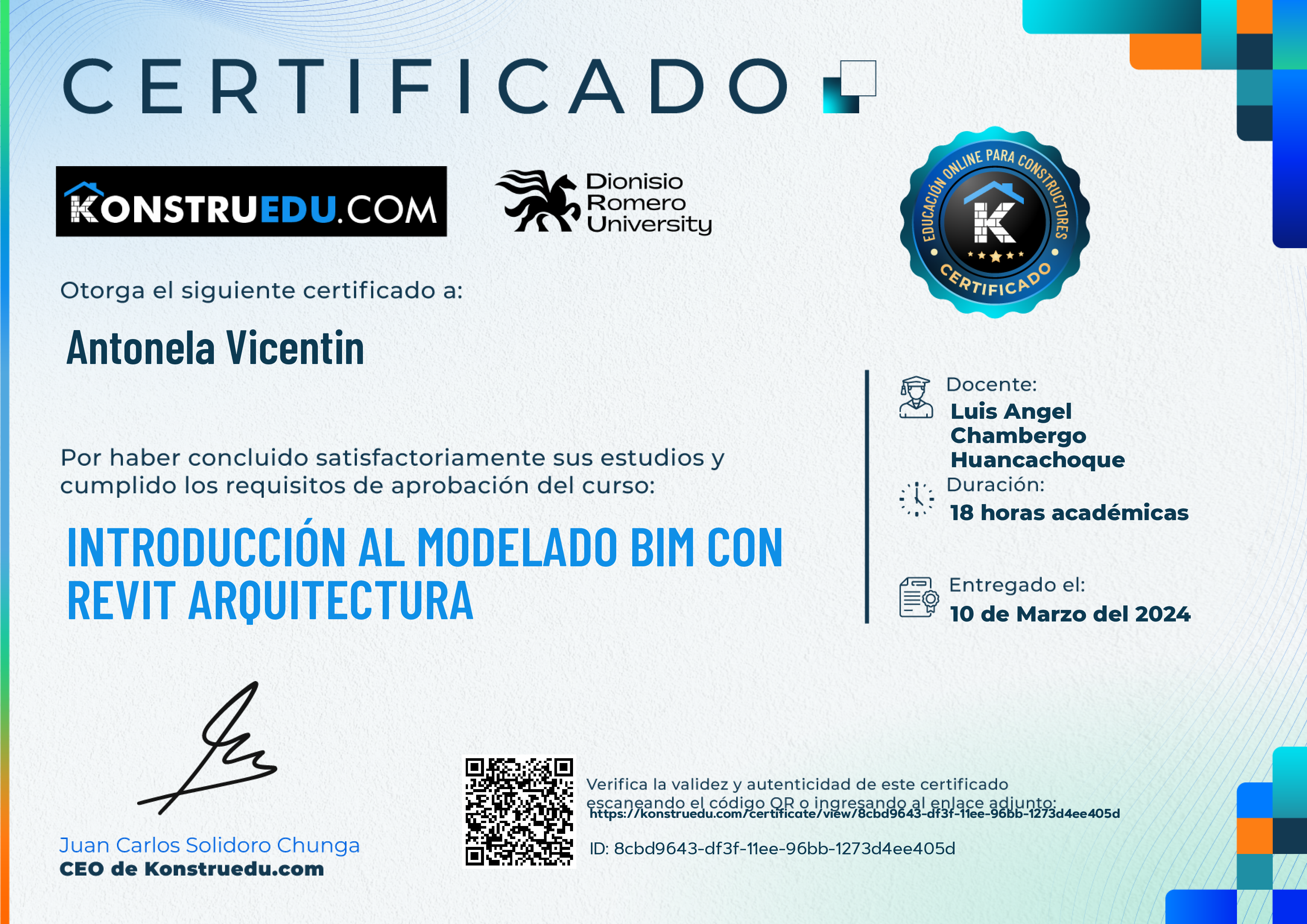 Credencial de Introducción al modelado BIM con Revit Arquitectura