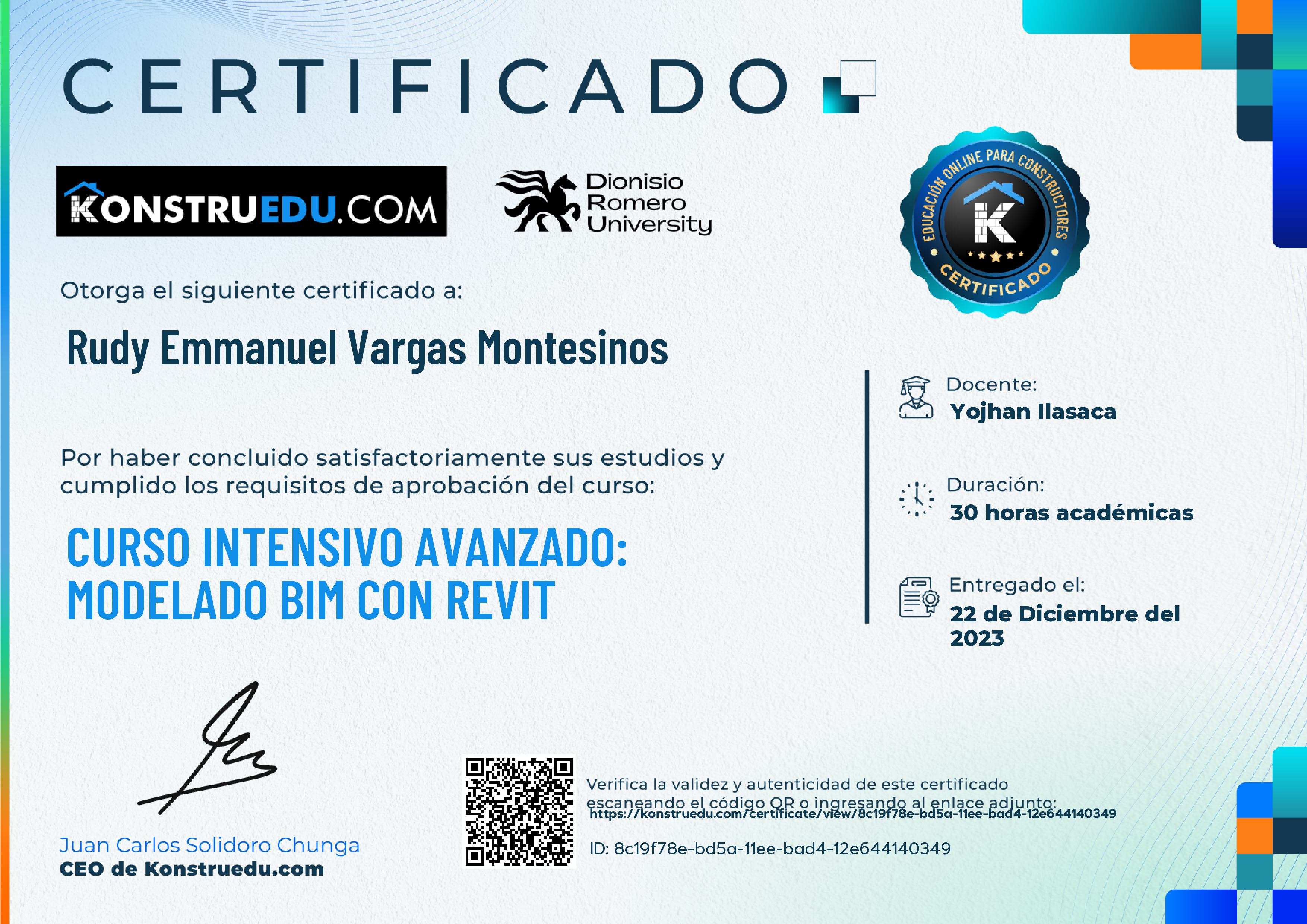 Credencial de Curso intensivo 3ra Edición: Modelado BIM con Revit Avanzado