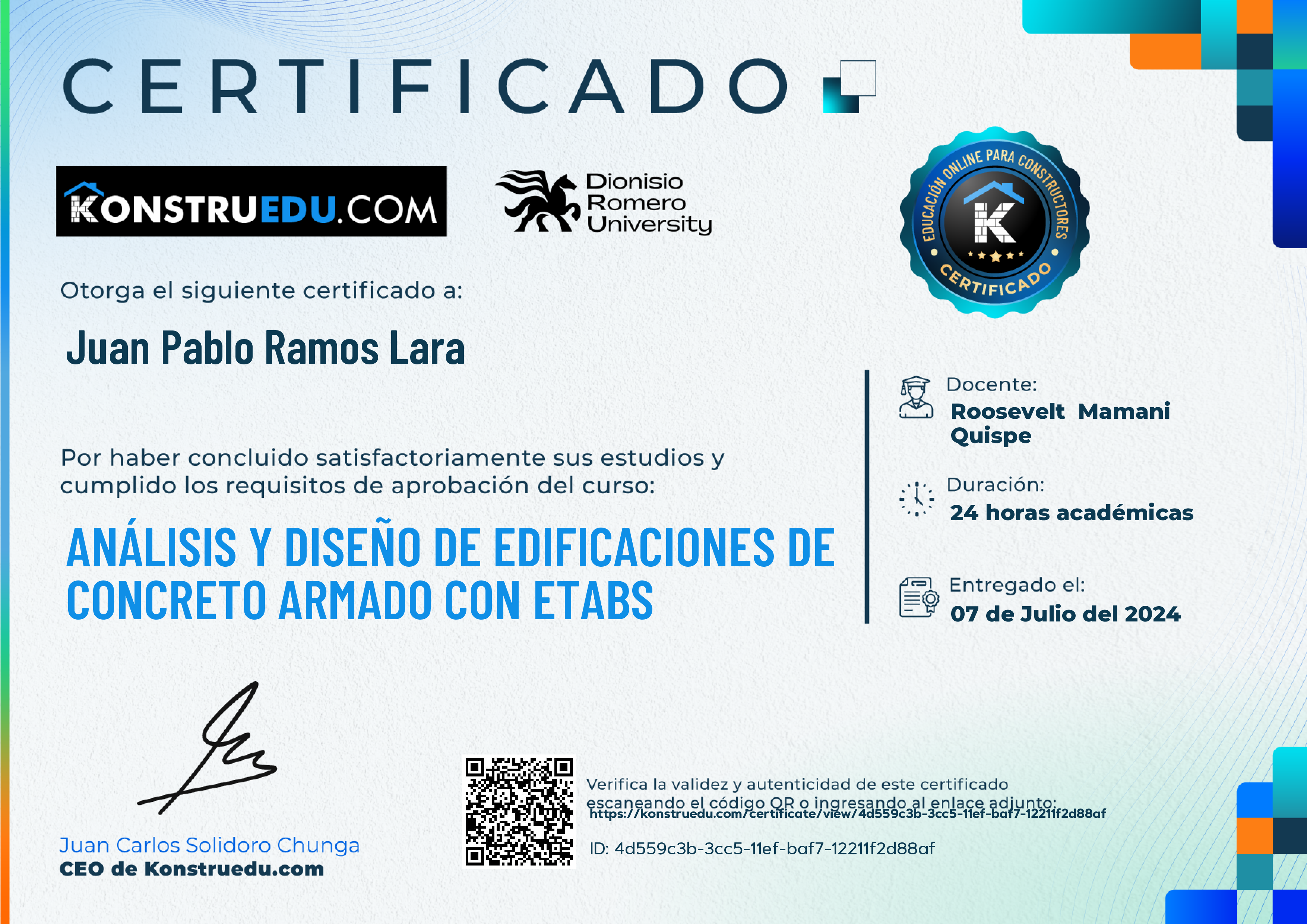 Credencial de Análisis y diseño de edificaciones de concreto armado con ETABS