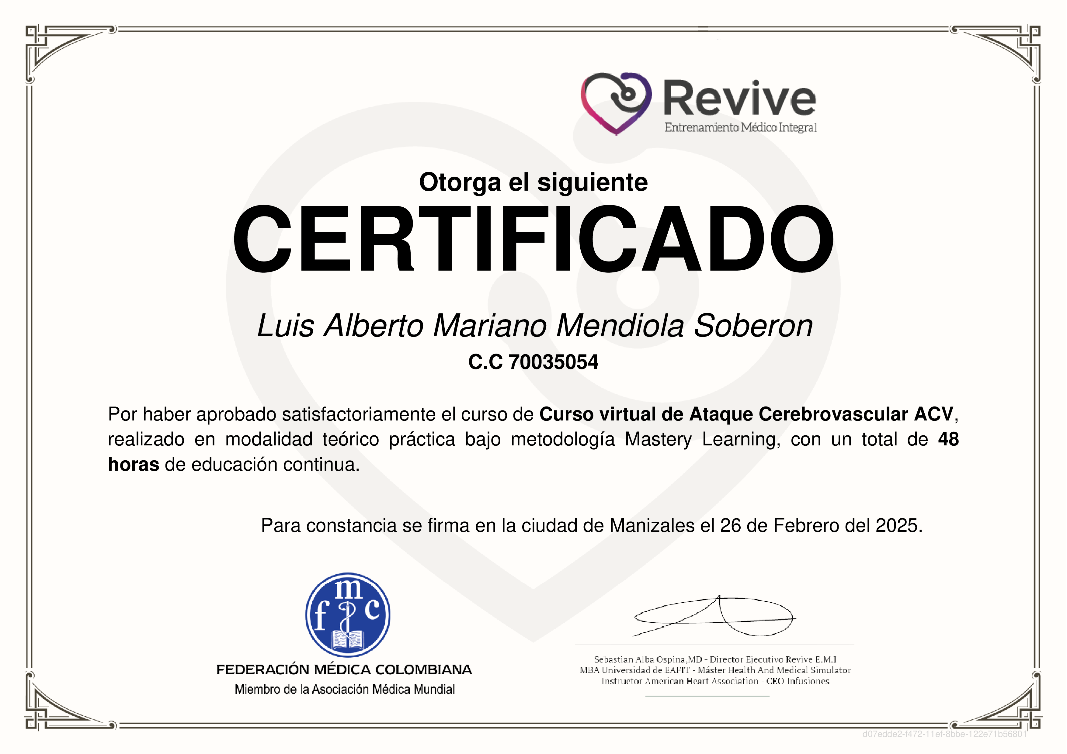 Credencial de Curso virtual de Ataque Cerebrovascular ACV