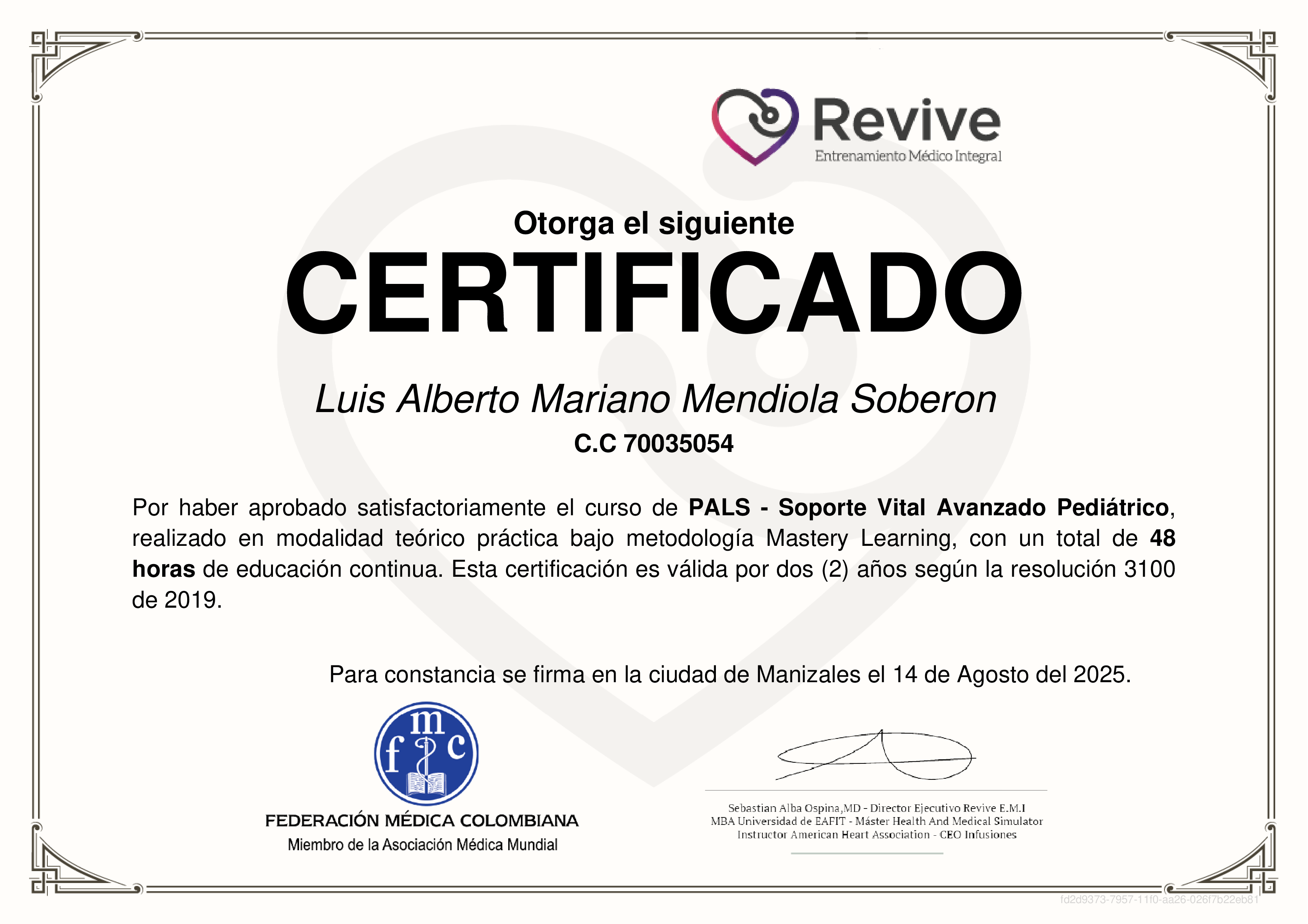 Credencial de PALS - Soporte Vital Avanzado Pediátrico