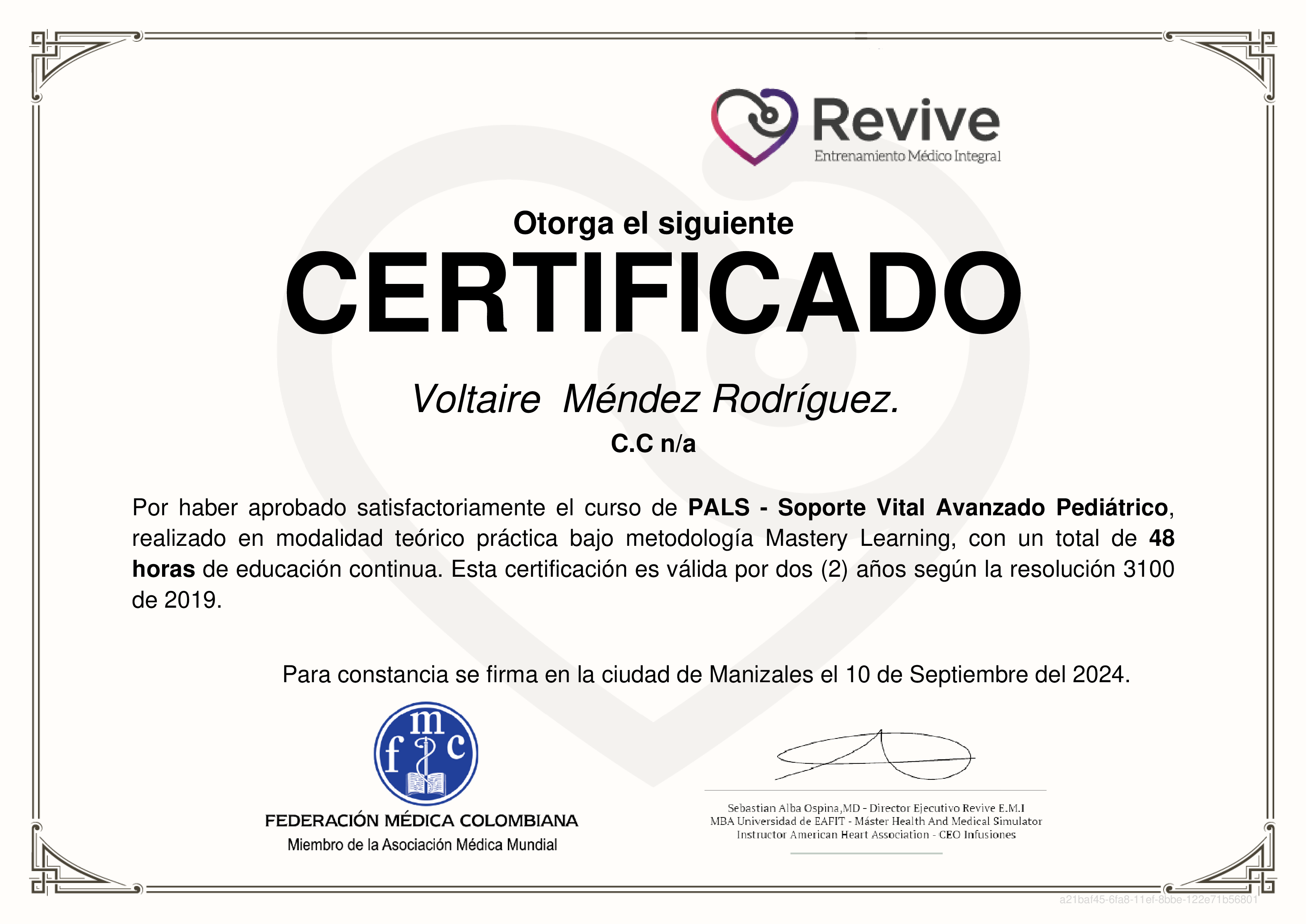 Credencial de PALS - Soporte Vital Avanzado Pediátrico