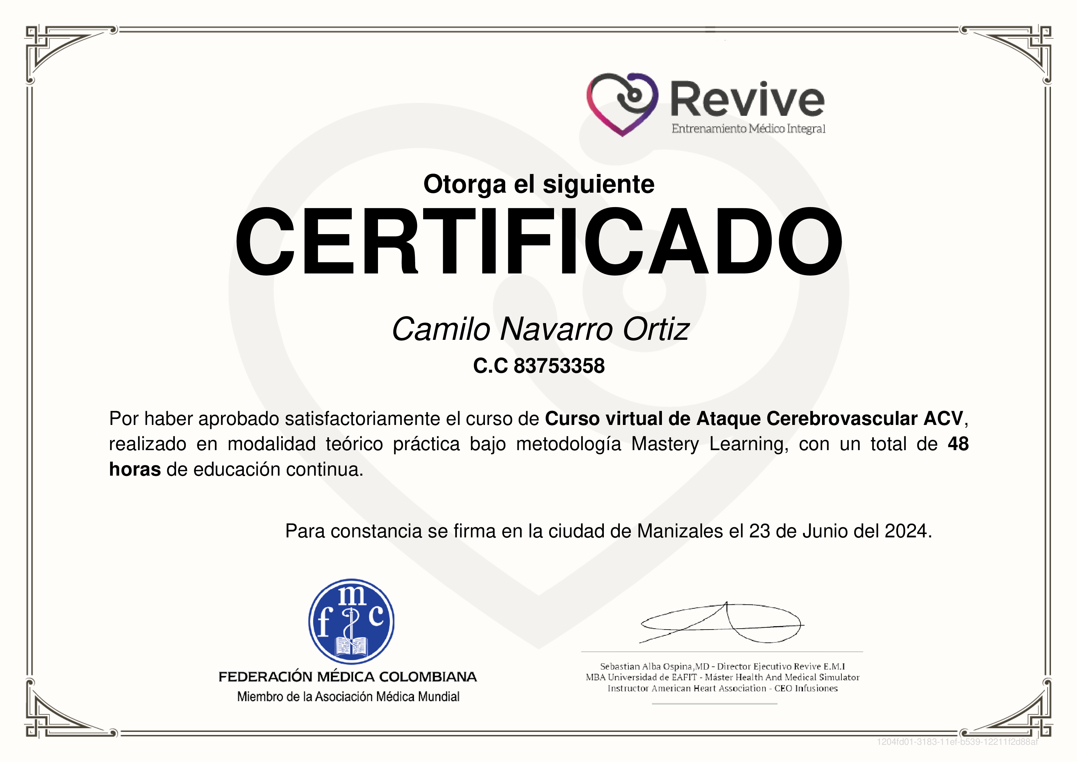 Credencial de Curso virtual de Ataque Cerebrovascular ACV